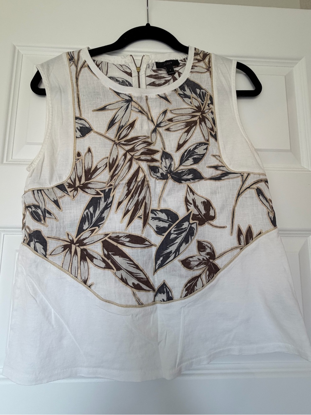 J. Crew White Linen Sleeveless Botanical Print Camisole